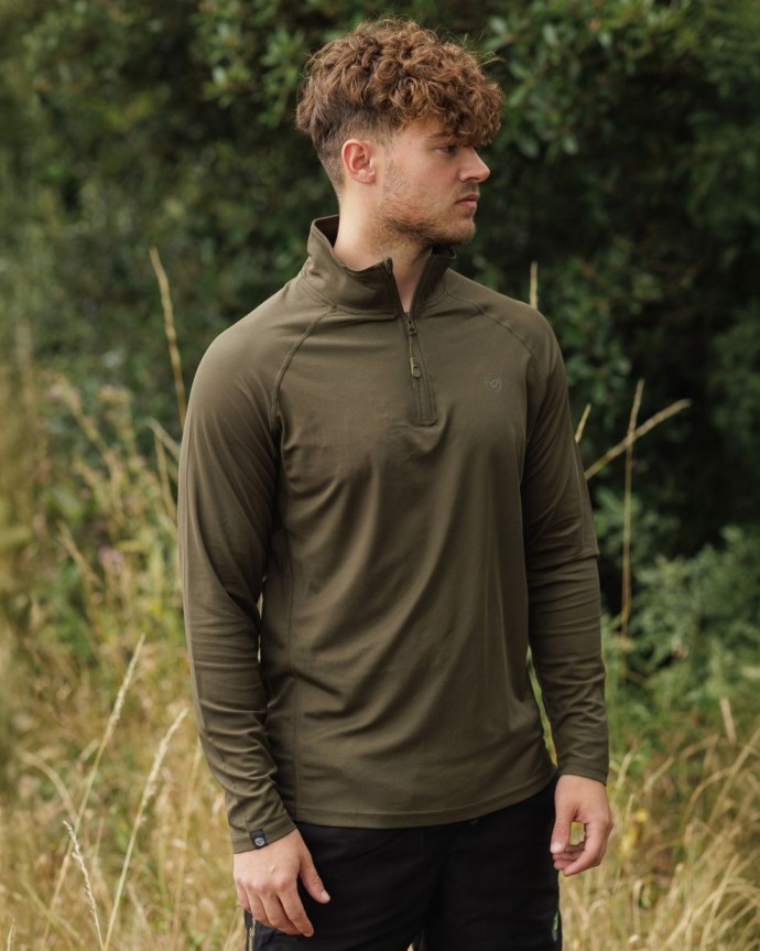 Tričko s Dlhým Rukávom Korda UPF Zip Jersey Dark Olive
