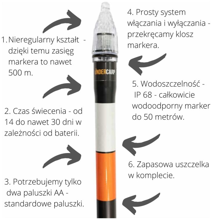 Tyčova Bójka UnderCarp sa senzorom sumraka koji svijetli crveno 6 m