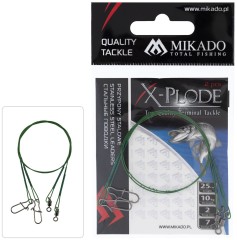 2ks - Ocelové lanko s obratlíkem kulovým Mikado 15kg Zelený