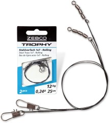 2ks - Ocelové Lanko Zebco Trophy Steel Trace 1x7 - Rolling