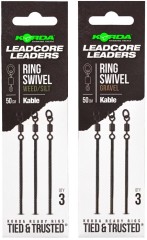 3ks - Hotová Montáž Korda Kable Leadcore Leader Ring Swivel 50cm