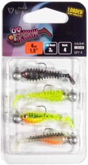 4ks - Sada Nástrah Rage Ultra UV Micro Spikey Mixed Colour Loaded Lure Pack 3gr 4cm 4ks - Sada Nástrah Rage Ultra UV Micro Spikey Mixed Colour Loaded Lure Pack 3gr 4cm