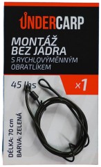 Hotový návazec UnderCarp bez jádra s rychlovýměnným obratlíkem 45 lbs / 70 cm zelená