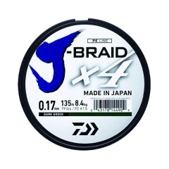 Pletená Šňůra Daiwa J-Braid 4 Tmavě Zelená 135m Pletená Šňůra Daiwa J-Braid 4 Tmavě Zelená 135m
