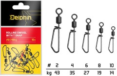 10 kom - Karabinka s Obratlíkom Delphin Rola s T Snap Vel. #2 / 43kg 10 kom - Karabinka s Obratlíkom Delphin Rola s T Snap Vel. #2 / 43kg