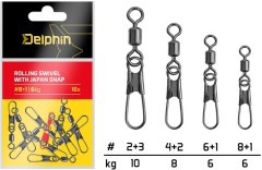 10kom - Kopča s Vrtilicom Delphin Rolling Swivel with Japan Snap Vel. #8+1 / 6kg