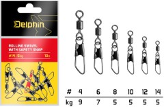 10ks - Karabinka s Obratlíkem Delphin Rolling Swivel with Safety Snap Vel. #12 / 5kg