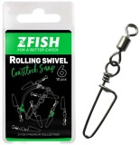 10ks - Karabínka s Obratlíkom Zfish Rolling Swivel & Coastlock Snap Vel. 8