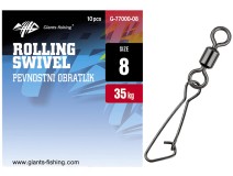 10ks - Pev. Obratlík s Karabínkou Giants Fishing Rolling Swivel with Hooked Snap Veľ. 8 10ks - Pev. Obratlík s Karabínkou Giants Fishing Rolling Swivel with Hooked Snap Veľ. 8