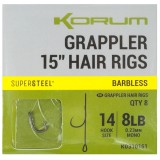 88ks - Hotové Návazce Korum Grappler Hair Rigs Barbless 38cm Veľkosť 14 0,23mm 8lb