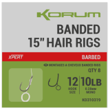 8ks - Hotové Návazce Korum Banded Hair Rigs 15 inch Velikost 10lb Sz 12 Barbed