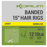 8ks - Hotové Návazce Korum Banded Hair Rigs 15 inch Velikost 10lb Sz 12 Barbless