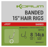 8ks - Hotové Návazce Korum Banded Hair Rigs 15 inch Velikost 14lb Sz 8 Barbed