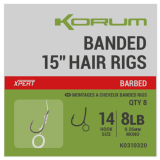 8ks - Hotové Návazce Korum Banded Hair Rigs 15 inch Veľkosť 8b Sz 14 Barbed
