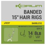 8ks - Hotové Návazce Korum Banded Hair Rigs 15 inch Veľkosť 8lb Sz 14 Barbless