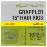 8ks - Hotové Návazce Korum Grappler Hair Rigs Barbless 38cm Velikost 10 0,28mm/12lb