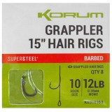 8ks - Spremni Uznemireni Korum Grappler Hair Rigs Barbed 38cm Velikost 10 0,28mm/12lb 8ks - Spremni Uznemireni Korum Grappler Hair Rigs Barbed 38cm Velikost 10 0,28mm/12lb