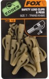 Bezpečnostnej Klip na Záťaž Fox Lead Clips + Pegs Trans Khaki 10ks