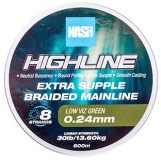 Pletená Šňůra Nash Highline Extra Supple Braid Green 600m 0,24mm/13,60kg