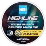 Pletená Šňůra Nash Highline Extra Supple Braid UV Yellow 1200m 0,24mm/13,60kg